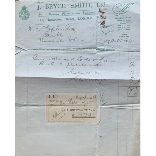 53 - An invoice dated 1915 from Hotel Bel Air Sark to William Arthur Toplis for Ten Pounds, 15 Shillings ... 