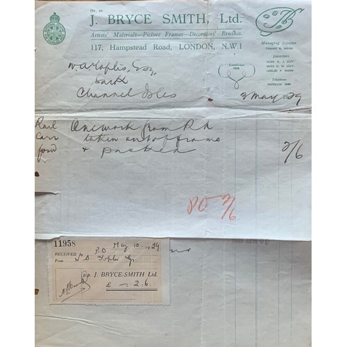 53 - An invoice dated 1915 from Hotel Bel Air Sark to William Arthur Toplis for Ten Pounds, 15 Shillings ... 