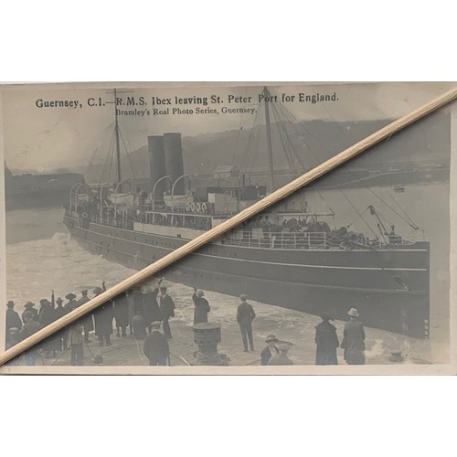 84 - Thomas Bramley Guernsey real photographic postcard, RMS Ibex leaving St Peter Port for England. * Fo... 