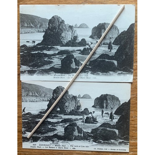 89 - Two Guernsey LL postcards 163 Moulin Huet, the same view, each with different positioning of people ... 