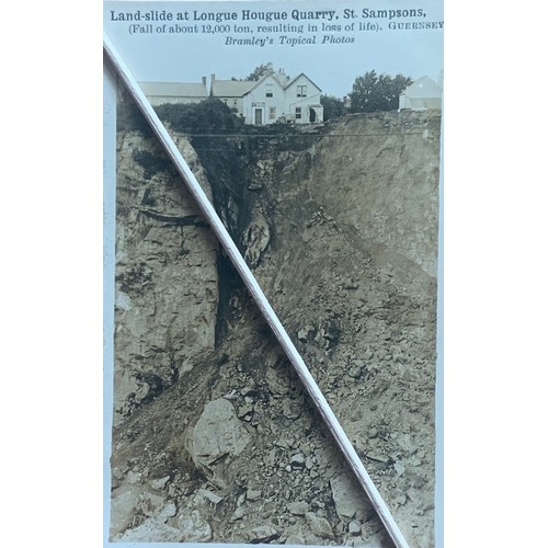 92 - Thomas Bramley real photographic postcard,  Landslide at Longue Houge Quarry, Guernsey