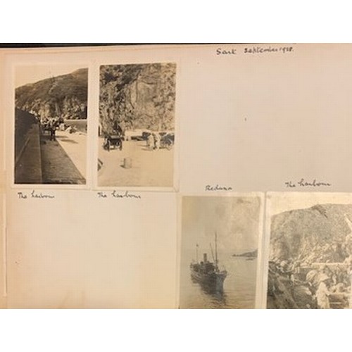 112 - Family photograph album of Sark interest, Thirty postcards, and various photographs some dated 1924,... 