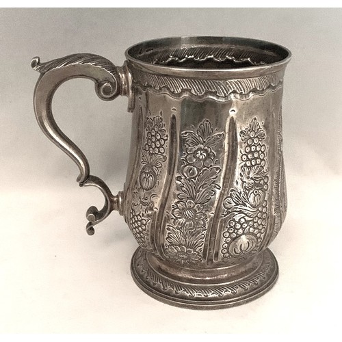 55 - George III silver tankard, London 1767 by Thomas Waller, of baluster form with repousse decoration, ... 