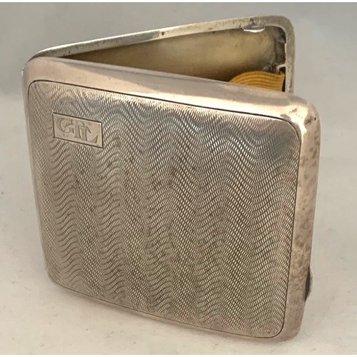 62 - Silver pocket cigarette case, Birmingham 1929 by Mappin & Webb, of curved oblong form, the exterior ... 