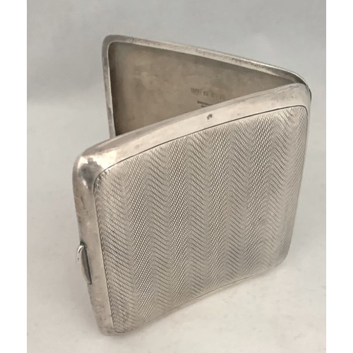 62 - Silver pocket cigarette case, Birmingham 1929 by Mappin & Webb, of curved oblong form, the exterior ... 