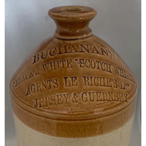 30 - Channel Islands stoneware flagon, incised Buchanan's ''Black & White'' Scotch Whisky. Agents Le Rich... 