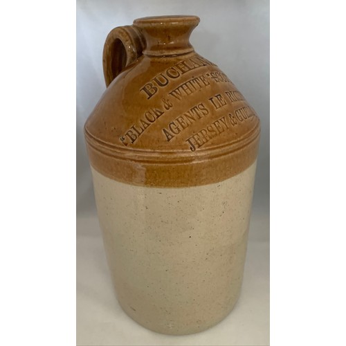 30 - Channel Islands stoneware flagon, incised Buchanan's ''Black & White'' Scotch Whisky. Agents Le Rich... 