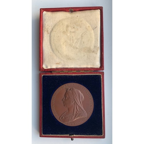 87 - Queen Victoria 1837-1897, a cased Jubilee bronze medal, 55mm diameter.