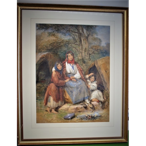 106 - Octavius Oakley RWS (British 1800-1867) Mother and children cooking next to a tent, watercolour, 52 ... 