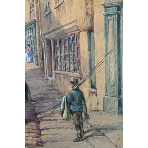 112 - Lemon Hart Michael (British 1824-1902), Looking upwards on Rue des Forges Guernsey, watercolour 36 x... 