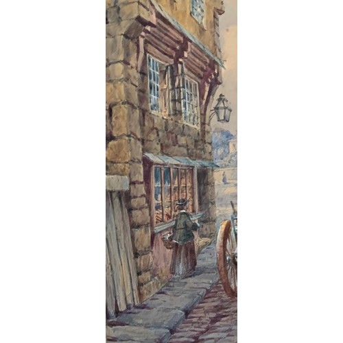 112 - Lemon Hart Michael (British 1824-1902), Looking upwards on Rue des Forges Guernsey, watercolour 36 x... 