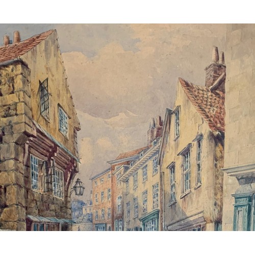 112 - Lemon Hart Michael (British 1824-1902), Looking upwards on Rue des Forges Guernsey, watercolour 36 x... 