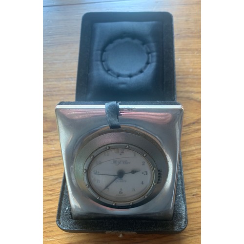 73 - R.J.Carr 925 silver cased quartz travel clock a/f.