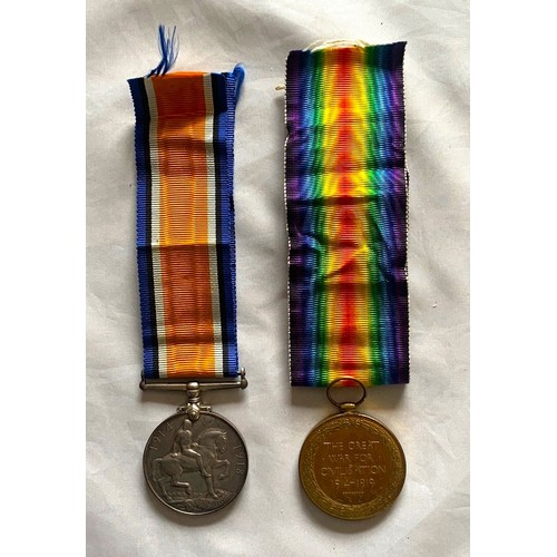 95 - Pair of World War One RGLI medals, The War and Victory with ribbons, presented to PTE. A.J. LE PAGE ... 