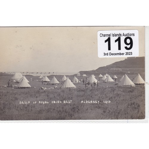 119 - Real photographic postcard, Camp of the Royal Irish Regt.  Alderney 1913.