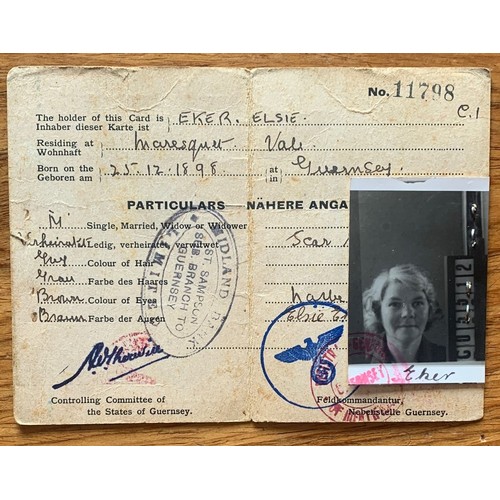 145 - German WW2 Identitaetskarte  Guernsey under German Occupation ID card, with photograph and German ha... 