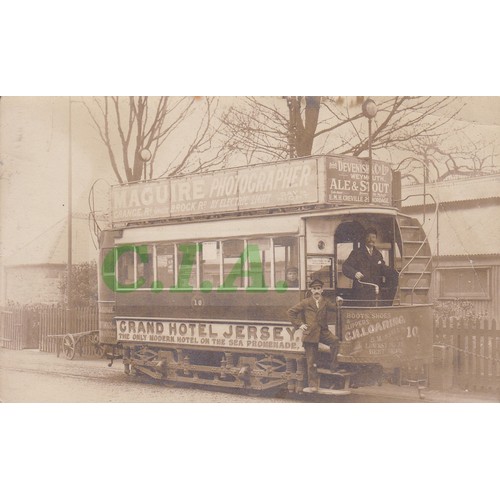 158 - Real photographic postcard, Tram at the  Terminus, St Peter Port, Guernsey.