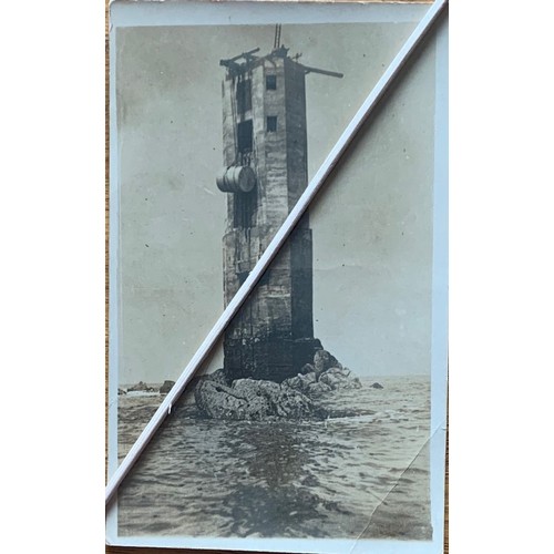 172 - RP postcard La Platte Fougere Lighthouse Guernsey, in course of construction a/f.