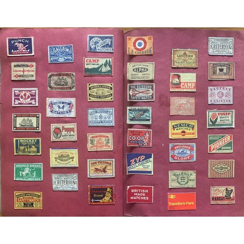 228 - A scrap album containing vintage cigarette packets and matchbox fronts, approx. 50 pages.