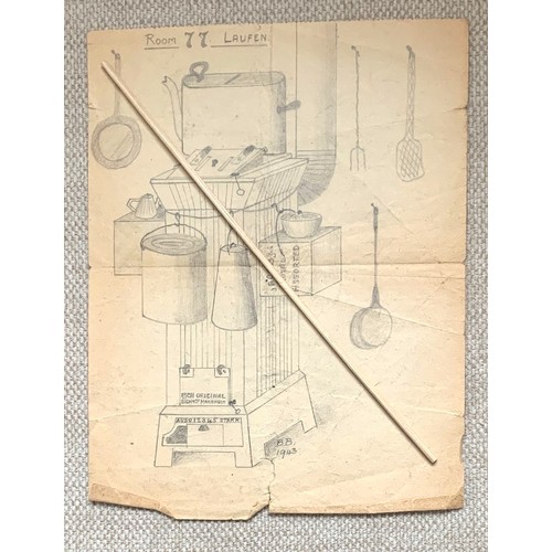 111 - Channel Islands under German Occupation interest, pencil sketch, A corner of Room 44, Bar 13, Bibera... 