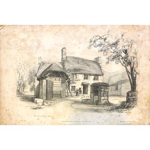 225 - Early 19th century M.Moss lithograph, Old Jersey Farmhouse, unframed, 19 x 27 cm.