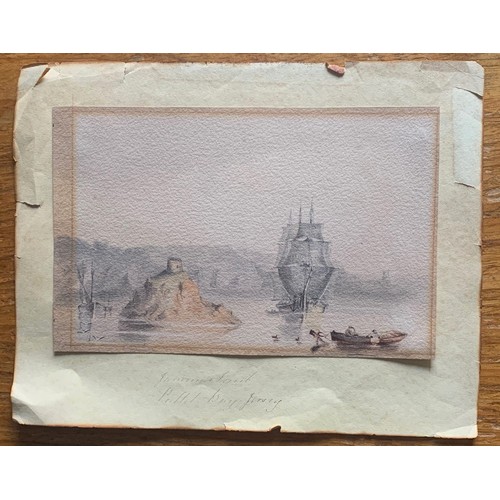 238 - Jersey School, 19th century, Janvrin's Tomb, Portlet Bay, Jersey, watercolour, titled below, unsigne... 