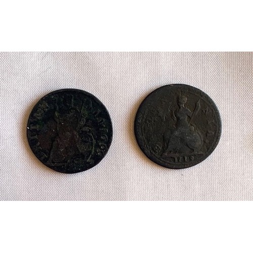 195 - Two British Farthings  King William III dated 1699 &  William & Mary dated 1719 (2).