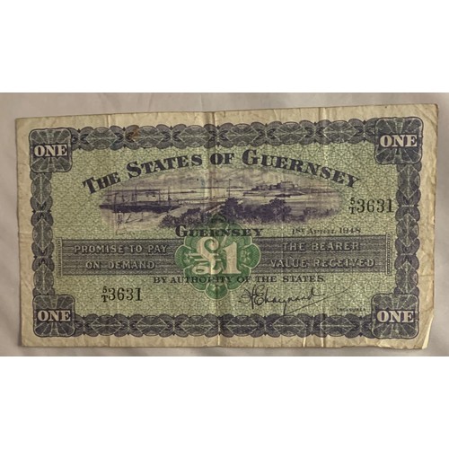 209 - States of Guernsey Banknote, One Pound 1st April 1948, Treasurer Marquand.