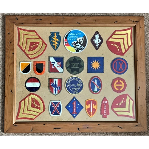 260 - Militaria - A framed and glazed collection of 22 military and associated cloth badges, including Uni... 