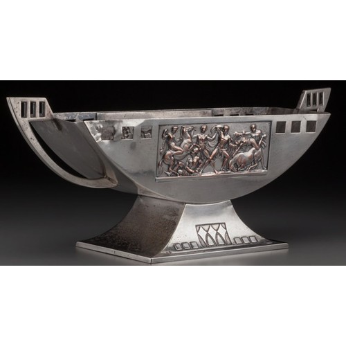 261 - An impressive Art Deco silver plated centrepiece by WMF in the Secessionist taste, with two panels i... 