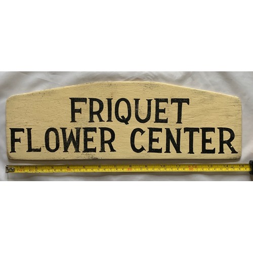 256 - Painted wooden double sided Guernsey bus sign, Friquet Flower Center and Tropical Vinery circa 1960'... 