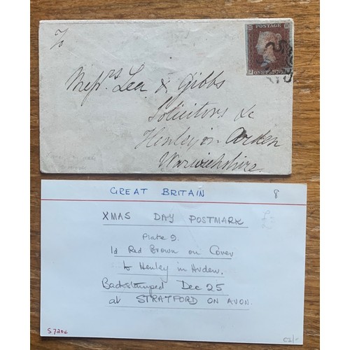 268 - Postal History - Penny Red Brown Plate 9 on cover, postmarked Dec 25th1841, Ex Stanley Gibbons stock... 