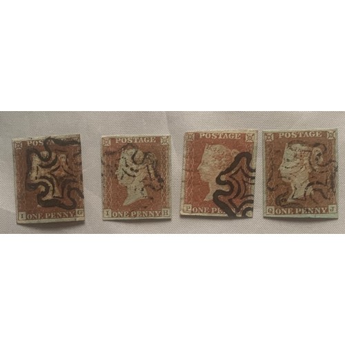 269 - Four Penny Red stamps with Maltese X cancellations.