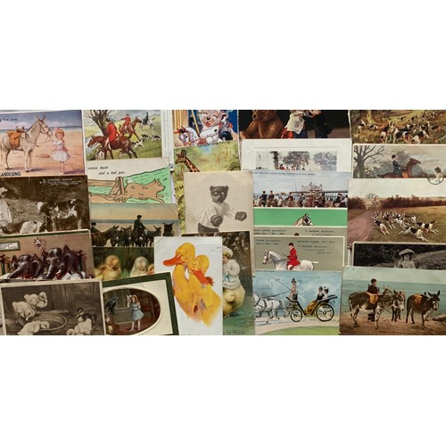 274 - Collection of various animal postcards, including pigs, giraffes, elephant, horses etc. some postall... 