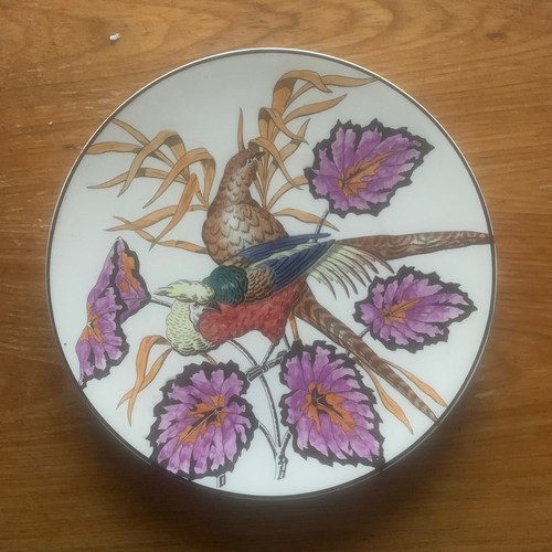 2 - A French Longchamps Art Nouveau decorative wall plate, with painted floral and bird decoration, impr... 