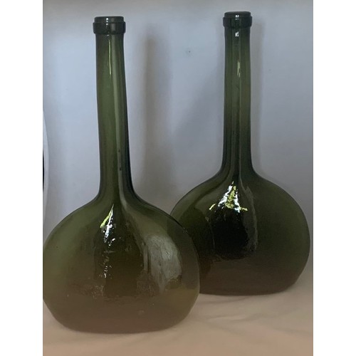 16 - Pair of German tall necked green glass Gose drink flasks, circa 1900, 33cm high.