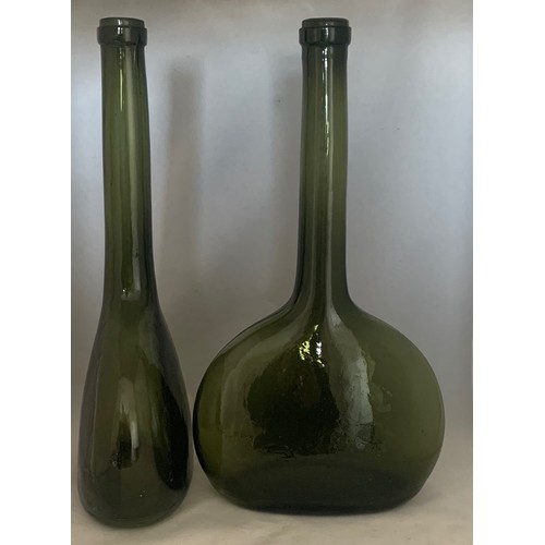 16 - Pair of German tall necked green glass Gose drink flasks, circa 1900, 33cm high.