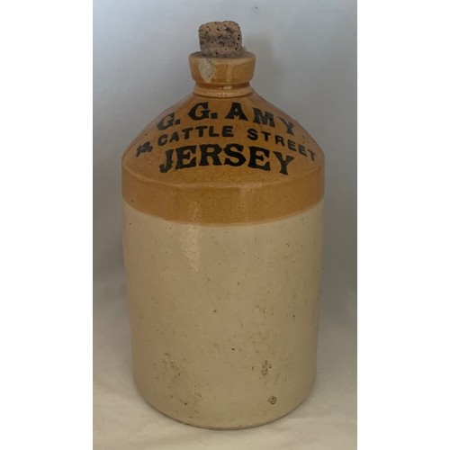 17 - Stoneware two tone flagon, by Price, Powell & Co. Bristol, with black transfer 'G.G. Amy, 13, Cattle... 