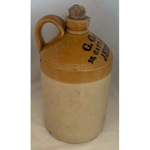 17 - Stoneware two tone flagon, by Price, Powell & Co. Bristol, with black transfer 'G.G. Amy, 13, Cattle... 