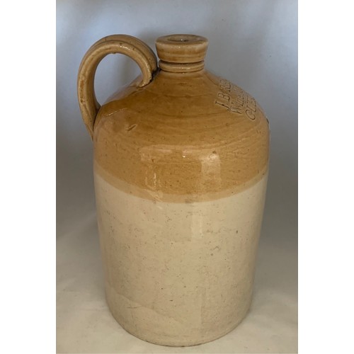 21 - Stoneware two tone flagon, impressed 'J.B. Renouf Wine Merchant Guernsey' 29cm high.