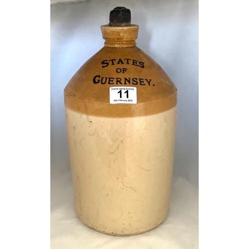 11 - Stoneware two tone flagon, with black transfer 'States of Guernsey' and impressed oval makers mark P... 