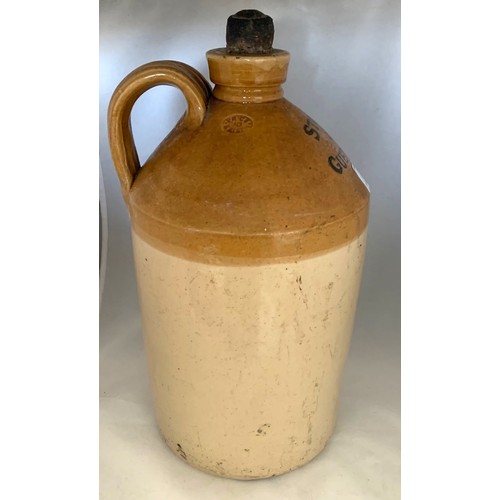 11 - Stoneware two tone flagon, with black transfer 'States of Guernsey' and impressed oval makers mark P... 