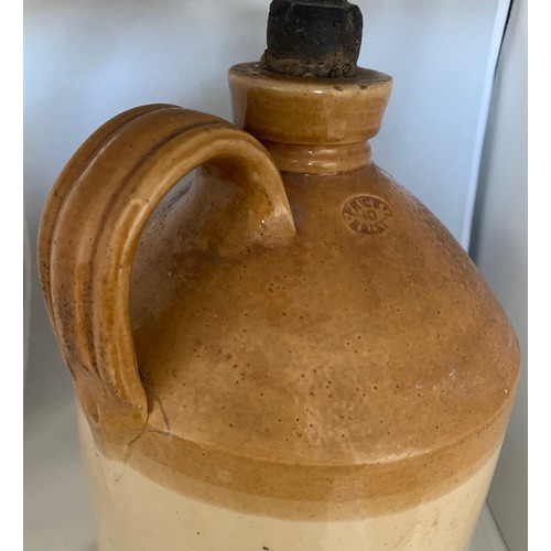 11 - Stoneware two tone flagon, with black transfer 'States of Guernsey' and impressed oval makers mark P... 