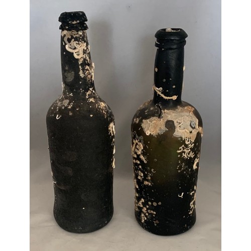 27 - Two 19th century glass wine bottles, barnacle encrusted, which were recovered from the seas off Guer... 