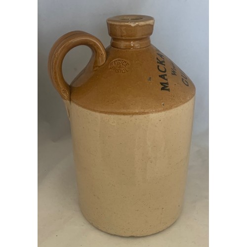 32 - Stoneware two tone flagon, with black transfer 'Mackay & Co. Ltd Wine Merchants Guernsey' half gallo... 