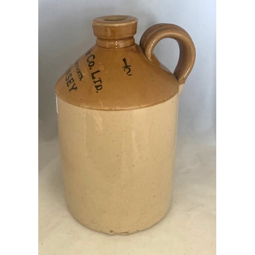 32 - Stoneware two tone flagon, with black transfer 'Mackay & Co. Ltd Wine Merchants Guernsey' half gallo... 