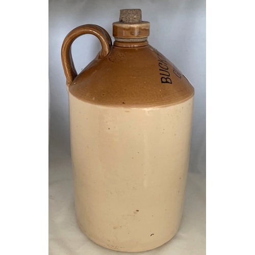 30 - Stoneware two tone flagon, by Price Bristol, with black transfer 'Bucktrout & Co. Limited Guernsey' ... 