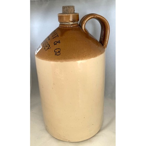 30 - Stoneware two tone flagon, by Price Bristol, with black transfer 'Bucktrout & Co. Limited Guernsey' ... 