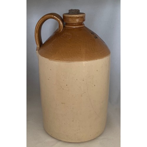 31 - Stoneware two tone flagon, with black transfer 'E. & W.Guppy Les Amballes Guernsey' one gallon size ... 