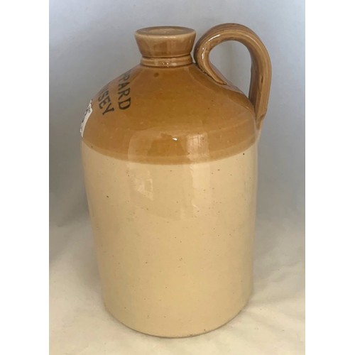 33 - Stoneware two tone flagon, with black transfer 'A.Sheppard Guernsey', half gallon size, 26cm high.